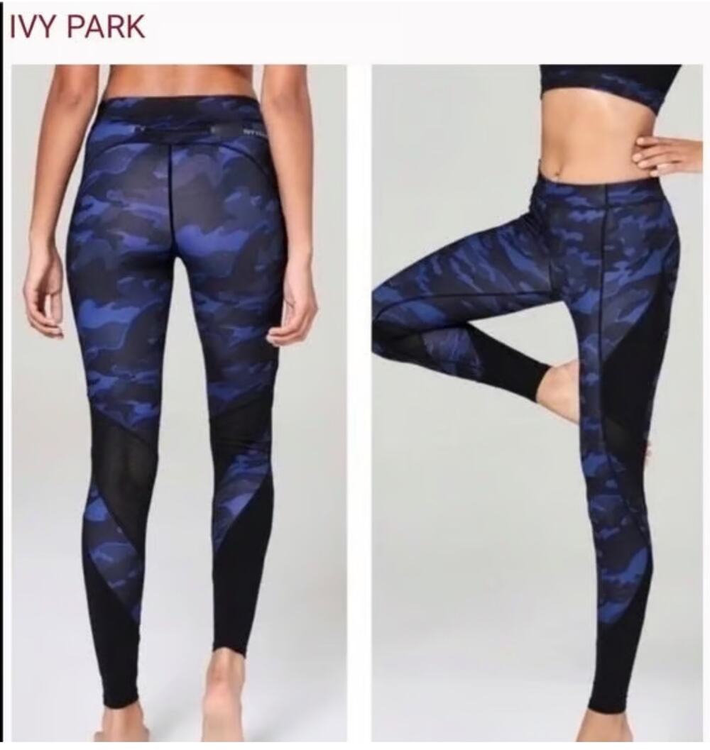 NWOT Ivy Park Beyoncé Leggings Blue Camo Mesh Panels Camouflage 7/8 Size Large